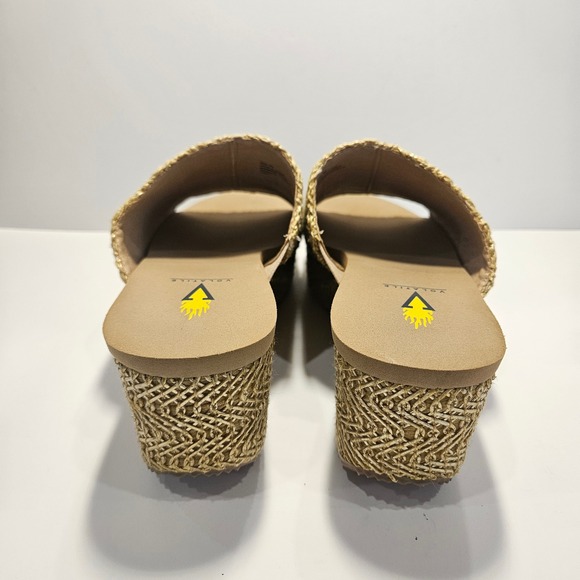 Volatile Metallic Gold Woven Straw Platform Wedge Slide Sandals Womens Size 8 - Picture 4 of 10